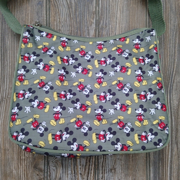 Mickey Mouse Pattern Green Textured Shoulder Bag - Picture 2 of 14